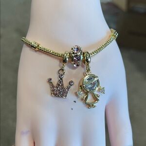 Gold Charm Bracelet with Crown and Girl Charms